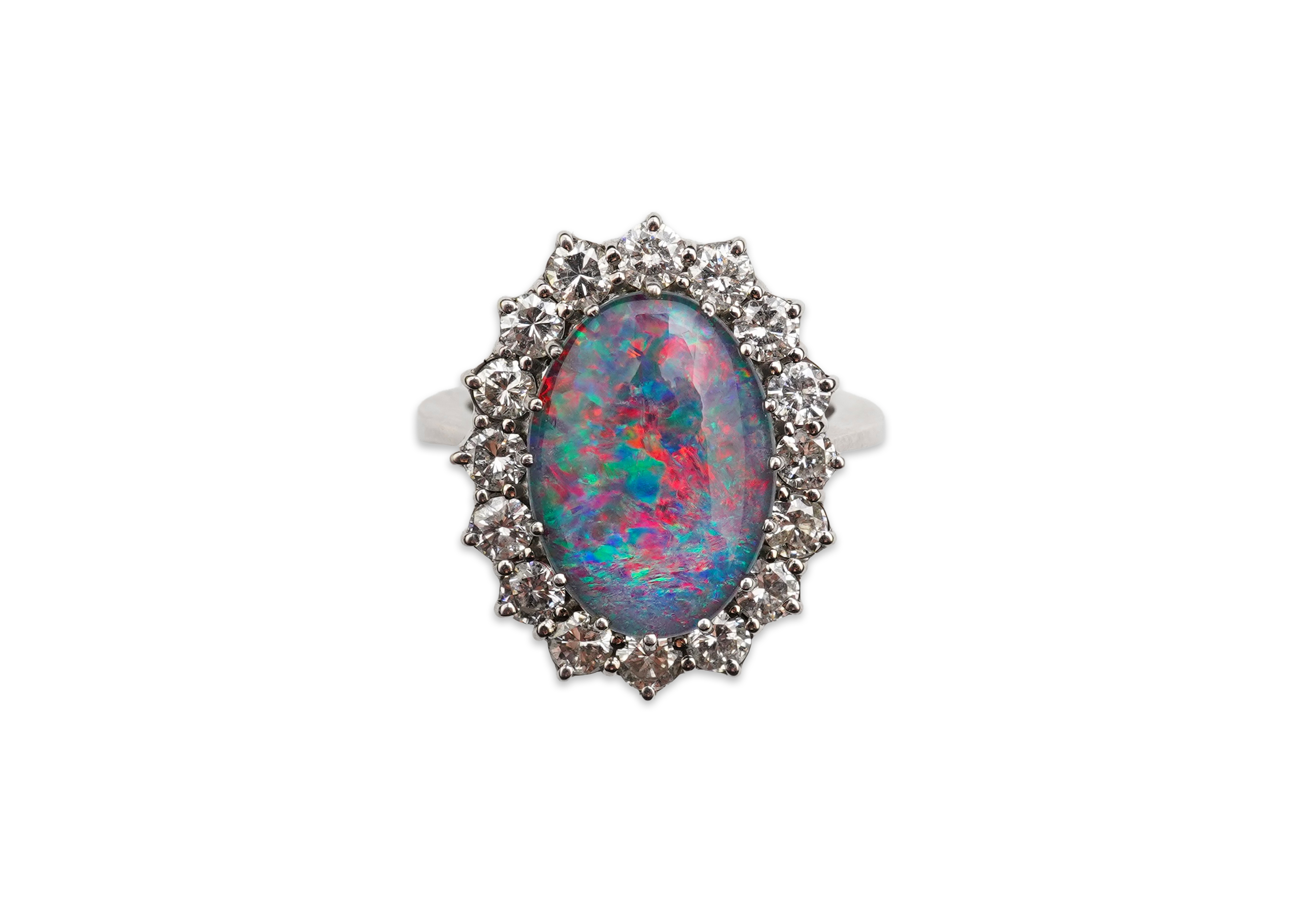 An opal triplet and diamond ring
